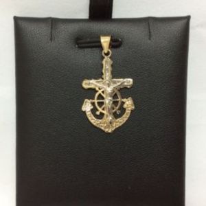 10K RealGOLD ANCHOR JESUS CROSS Pendant Cz Stones 1.5gr